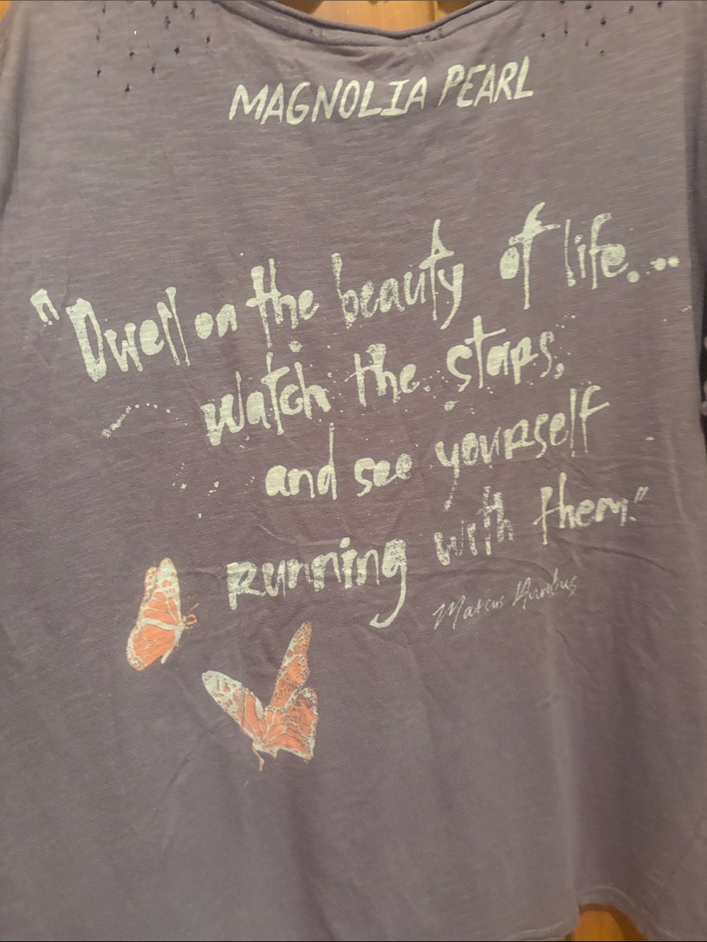Magnolia Pearl Lavender-Purple Graphic Tee with Orange Butterfly Accents - Picture 5 of 6